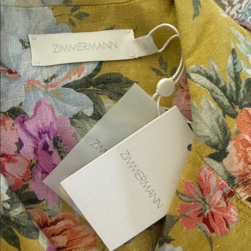 Zimmermann Belted Floral Linen Mustard Rose Mini Dress NWT - Picture 8 of 10